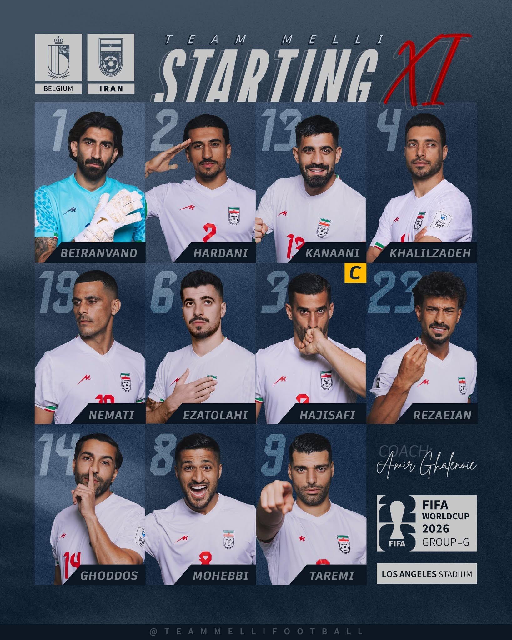 تشكيل منتخب إيران ضد بلجيكا