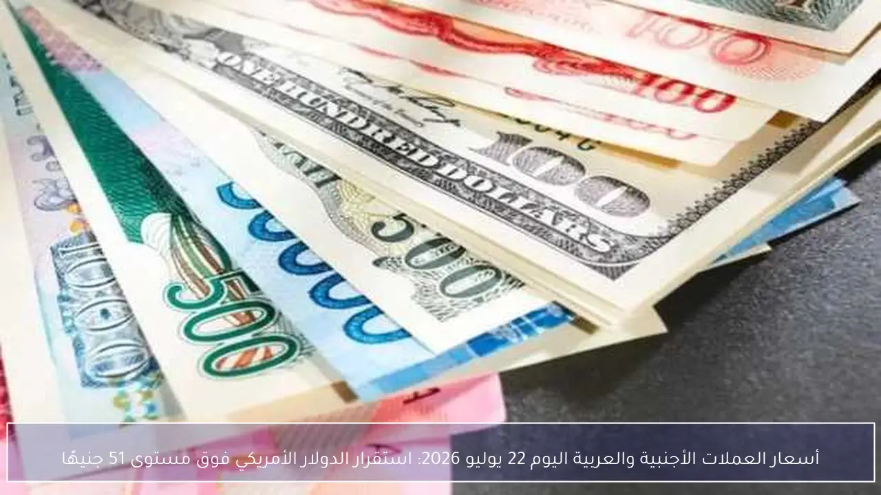 أسعار العملات الأجنبية والعربية اليوم 22 يوليو 2026: استقرار الدولار الأمريكي فوق مستوى 51 جنيهًا