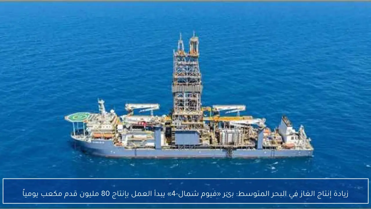 زيادة إنتاج الغاز في البحر المتوسط: بئر «فيوم شمال-4» يبدأ العمل بإنتاج 80 مليون قدم مكعب يومياً