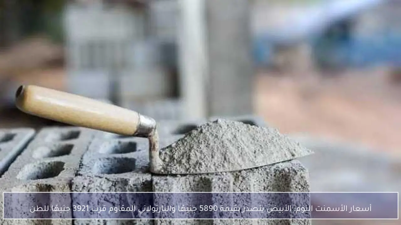 أسعار الأسمنت اليوم: الأبيض يتصدر بقيمة 5890 جنيهًا والبارتولاني المقاوم قرب 3921 جنيهًا للطن
