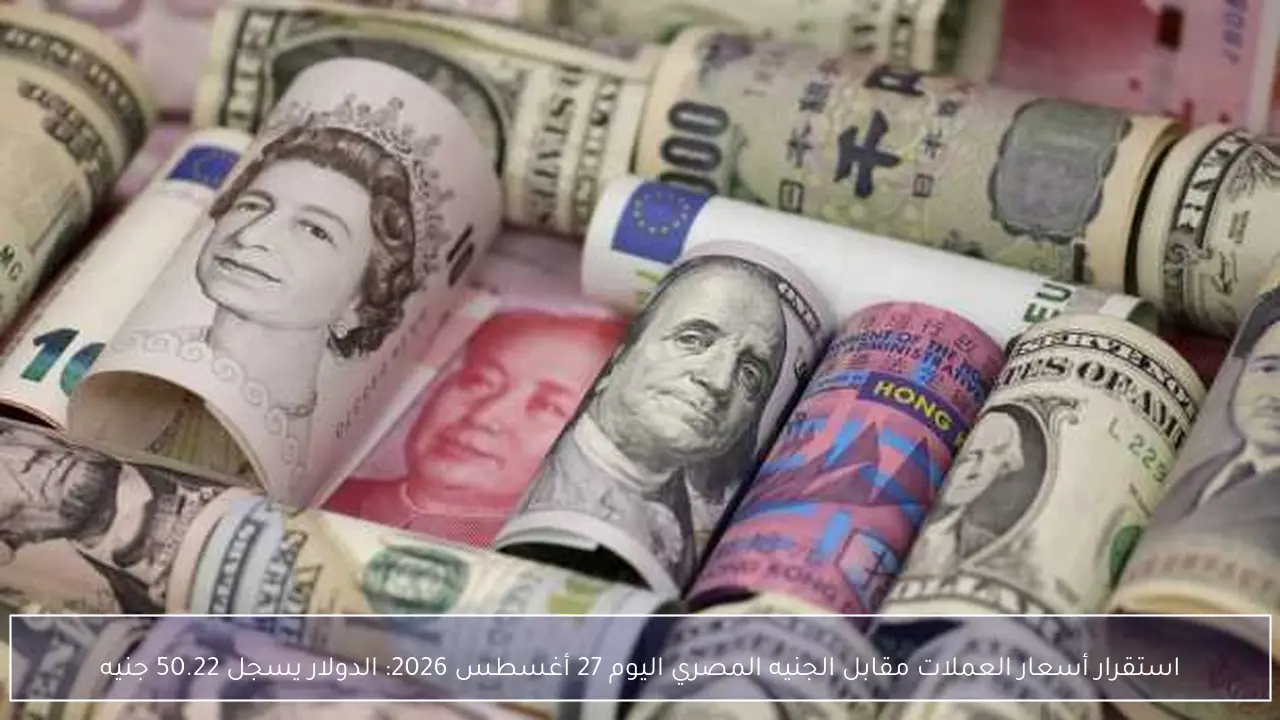 استقرار أسعار العملات مقابل الجنيه المصري اليوم 27 أغسطس 2026: الدولار يسجل 50.22 جنيه