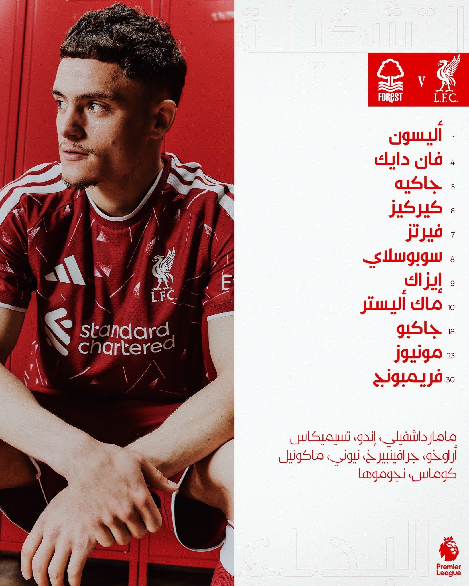 تشكيل ليفربول ضد نوتينجهام فورست
