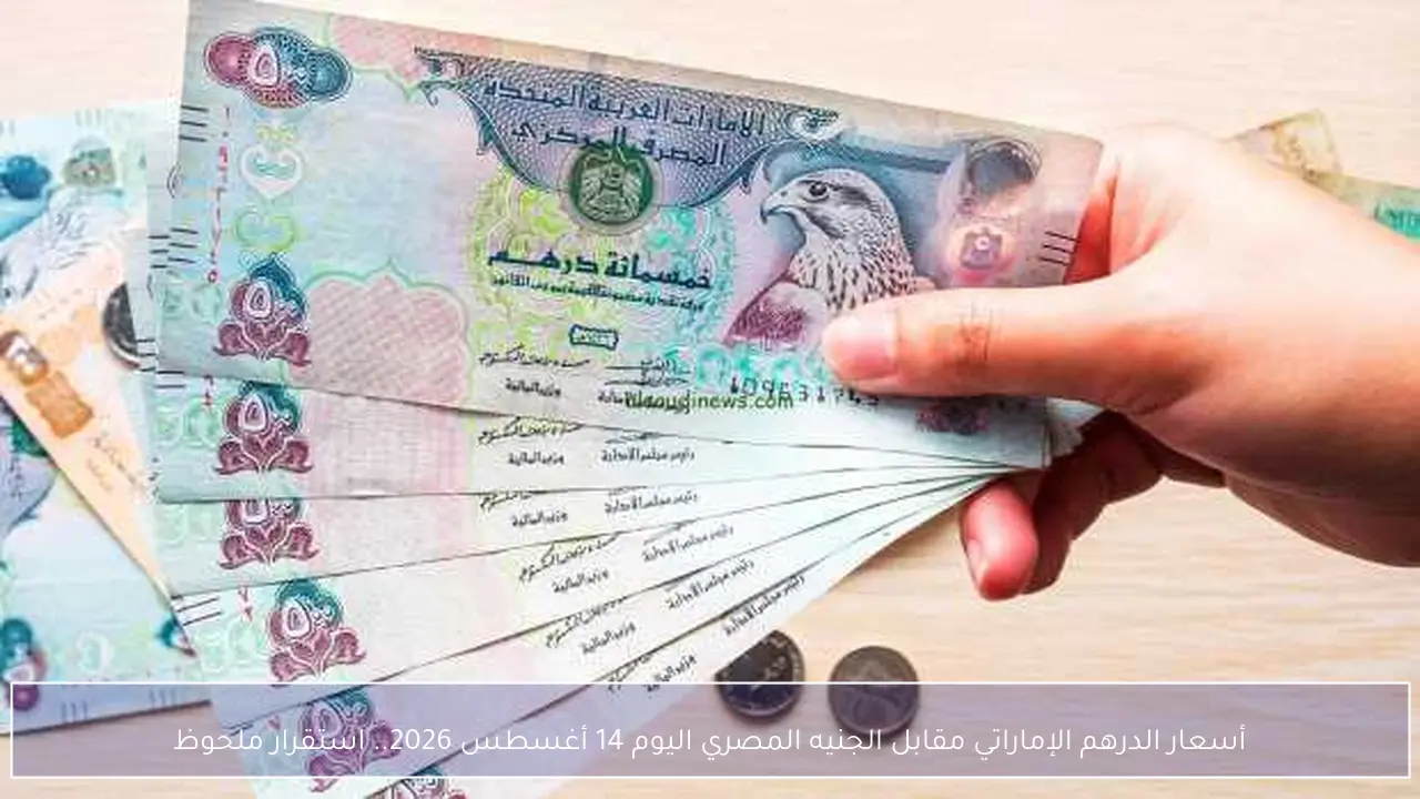 أسعار الدرهم الإماراتي مقابل الجنيه المصري اليوم 14 أغسطس 2026.. استقرار ملحوظ