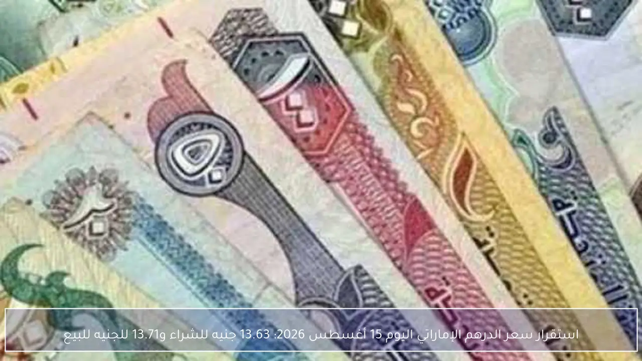 استقرار سعر الدرهم الإماراتي اليوم 15 أغسطس 2026: 13.63 جنيه للشراء و13.71 للجنيه للبيع