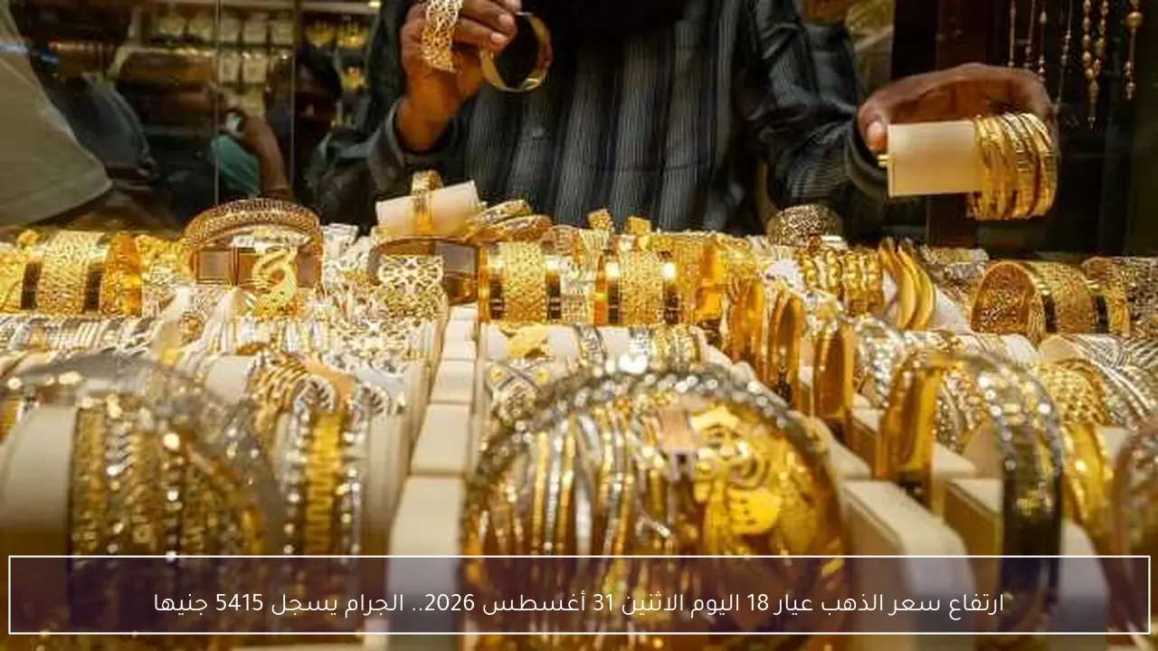 ارتفاع سعر الذهب عيار 18 اليوم الاثنين 31 أغسطس 2026.. الجرام يسجل 5415 جنيها