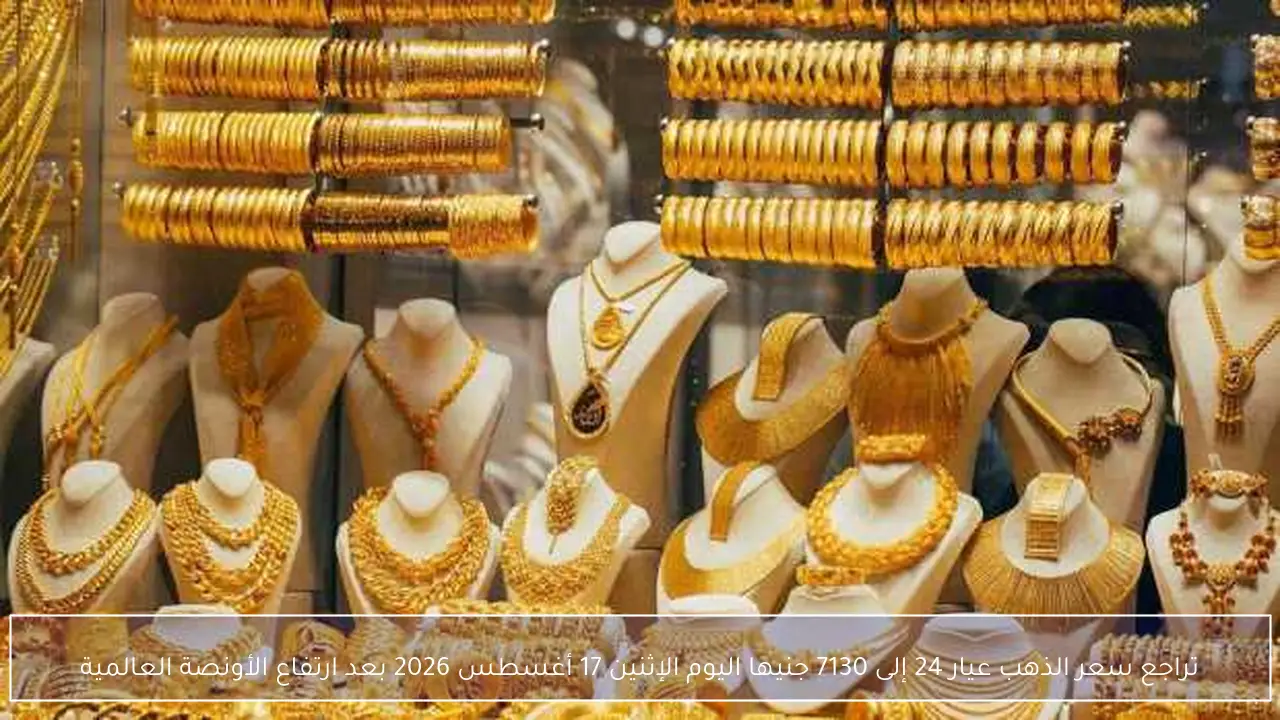 تراجع سعر الذهب عيار 24 إلى 7130 جنيها اليوم الإثنين 17 أغسطس 2026 بعد ارتفاع الأونصة العالمية