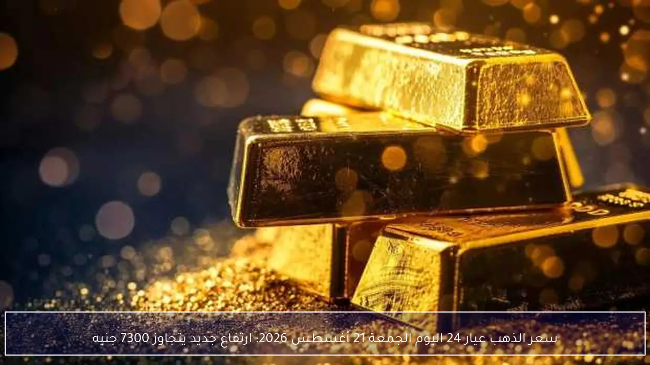 سعر الذهب عيار 24 اليوم الجمعة 21 أغسطس 2026: ارتفاع جديد يتجاوز 7300 جنيه