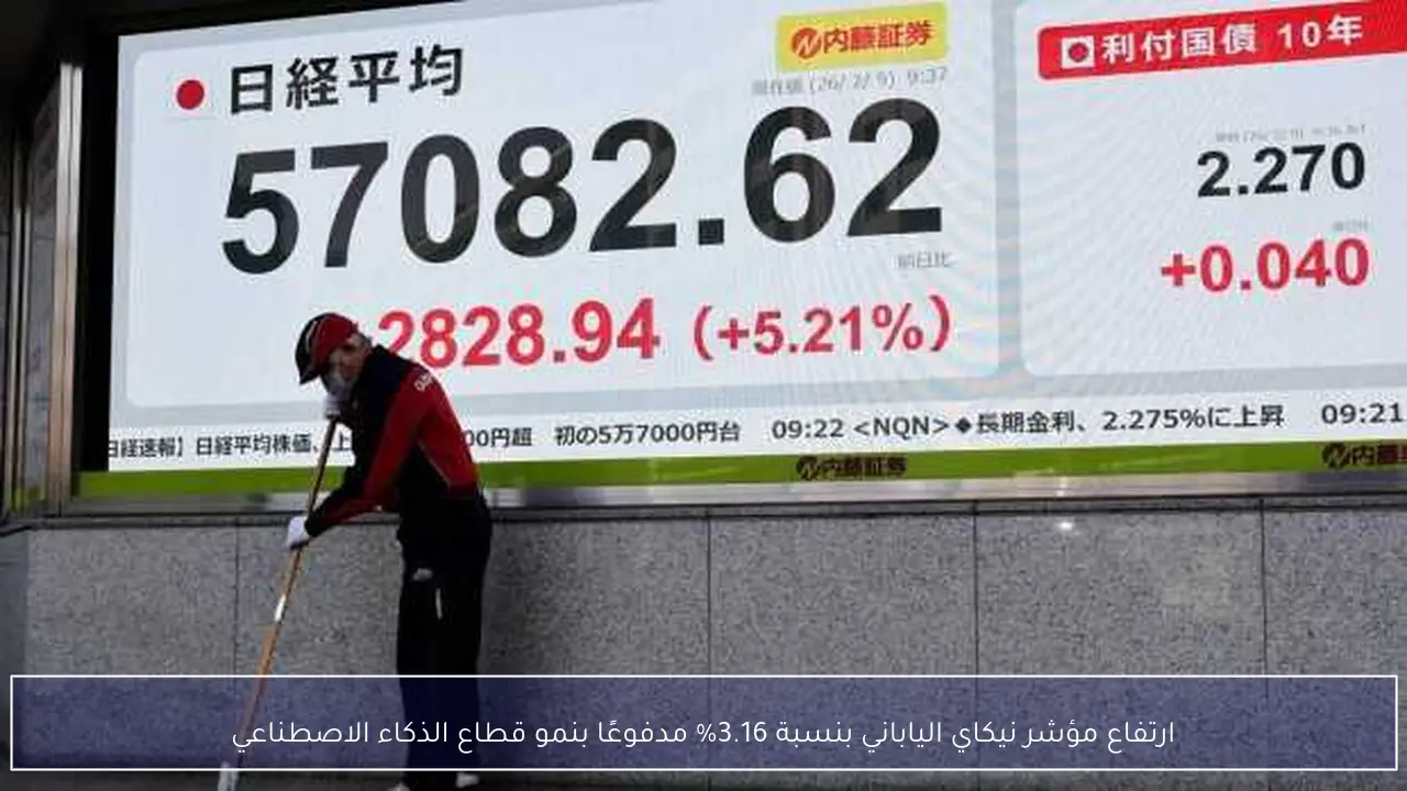 ارتفاع مؤشر نيكاي الياباني بنسبة 3.16% مدفوعًا بنمو قطاع الذكاء الاصطناعي