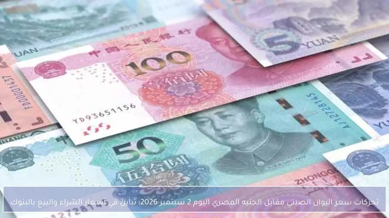 تحركات سعر اليوان الصيني مقابل الجنيه المصري اليوم 2 سبتمبر 2026: تباين في أسعار الشراء والبيع بالبنوك