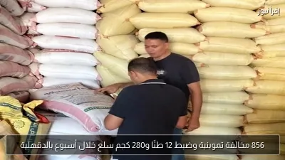 856 مخالفة تموينية وضبط 12 طنًا و280 كجم سلع خلال أسبوع بالدقهلية