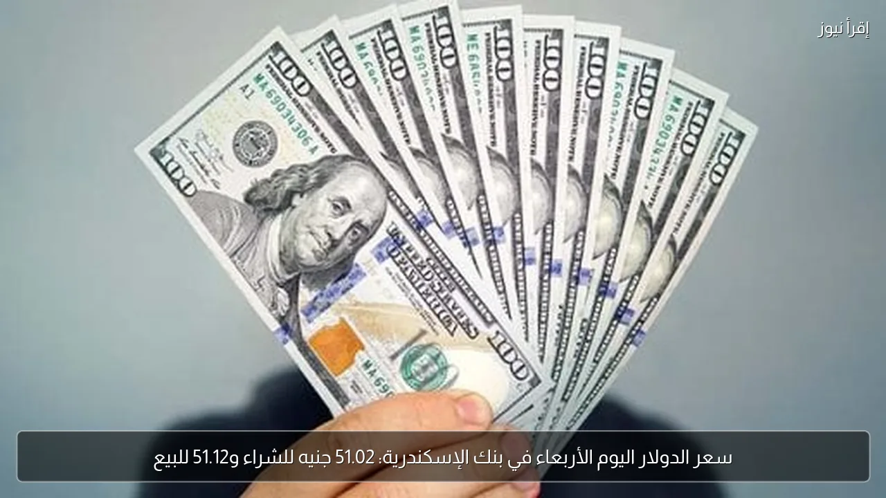 سعر الدولار اليوم الأربعاء في بنك الإسكندرية: 51.02 جنيه للشراء و51.12 للبيع