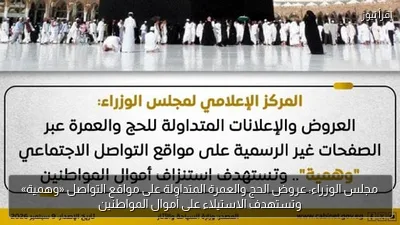 مجلس الوزراء: عروض الحج والعمرة المتداولة على مواقع التواصل «وهمية» وتستهدف الاستيلاء على أموال المواطنين