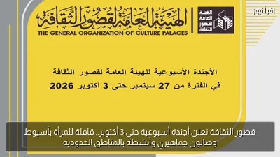 قصور الثقافة تعلن أجندة أسبوعية حتى 3 أكتوبر.. قافلة للمرأة بأسيوط وصالون جماهيري وأنشطة بالمناطق الحدودية