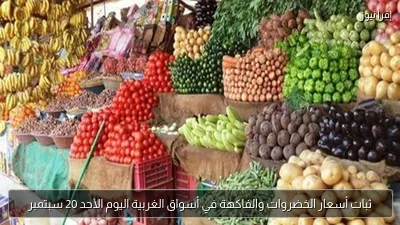 ثبات أسعار الخضروات والفاكهة في أسواق الغربية اليوم الأحد 20 سبتمبر