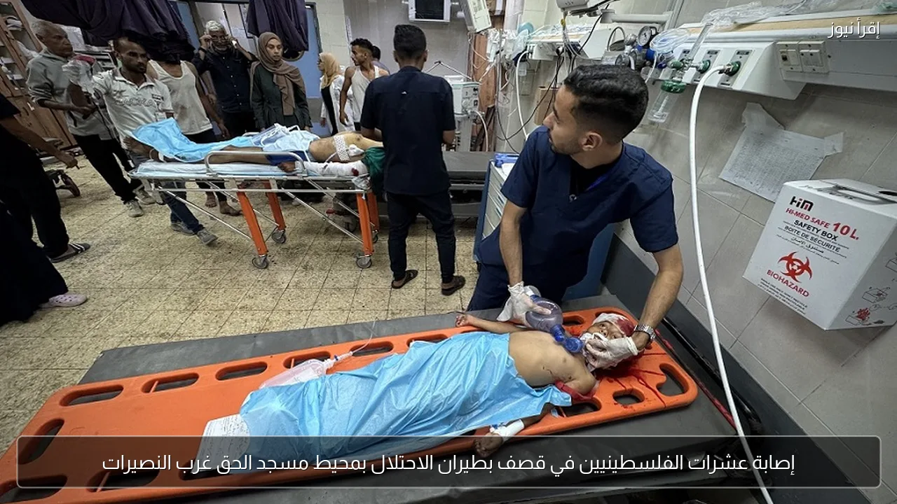 إصابة عشرات الفلسطينيين في قصف بطيران الاحتلال بمحيط مسجد الحق غرب النصيرات
