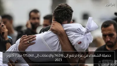 حصيلة الشهداء في غزة ترتفع إلى 74,016 والإصابات إلى 175,068 منذ 7 أكتوبر 2023