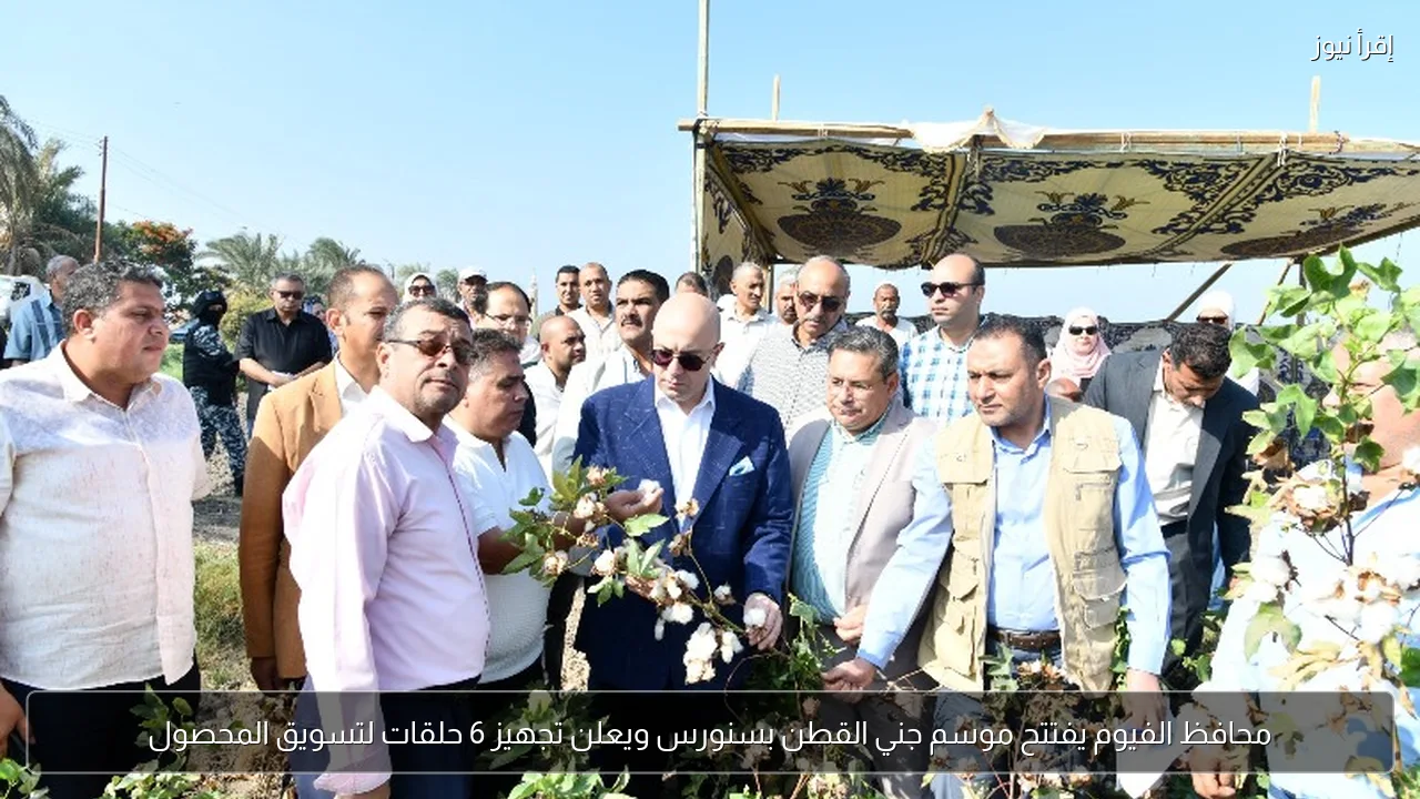 محافظ الفيوم يفتتح موسم جني القطن بسنورس ويعلن تجهيز 6 حلقات لتسويق المحصول