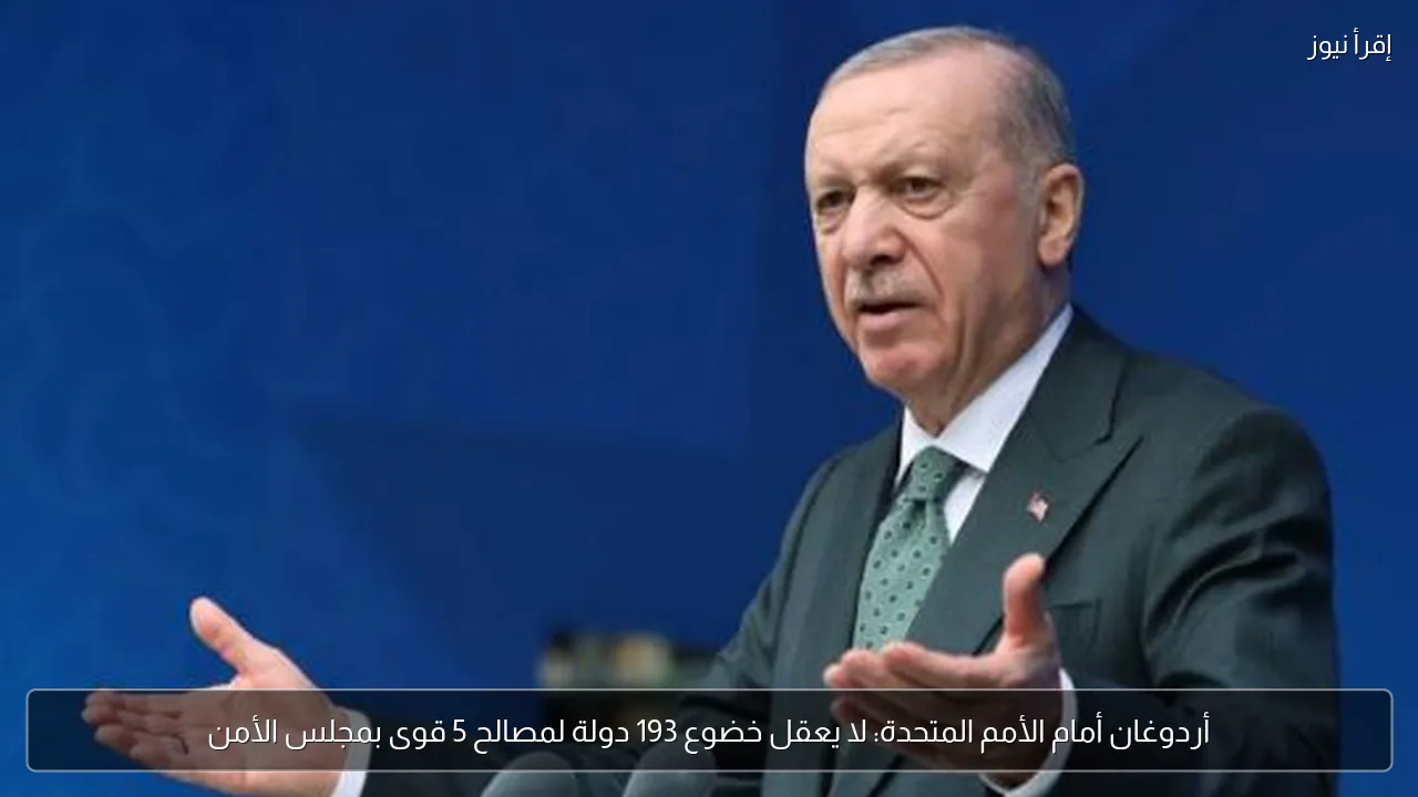 أردوغان أمام الأمم المتحدة: لا يعقل خضوع 193 دولة لمصالح 5 قوى بمجلس الأمن