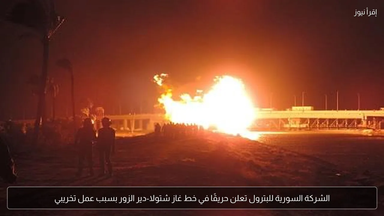 الشركة السورية للبترول تعلن حريقًا في خط غاز شتولا-دير الزور بسبب عمل تخريبي