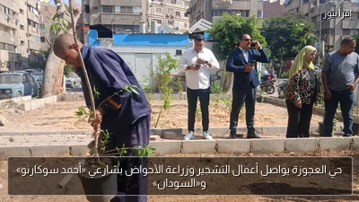 حي العجوزة يواصل أعمال التشجير وزراعة الأحواض بشارعي «أحمد سوكارنو» و«السودان»
