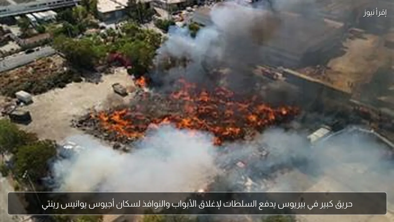 حريق كبير في بيريوس يدفع السلطات لإغلاق الأبواب والنوافذ لسكان أجيوس يوانيس رينتي