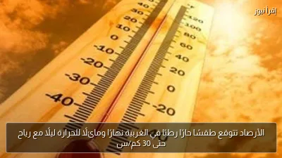 الأرصاد تتوقع طقسًا حارًا رطبًا في الغربية نهارًا ومائلًا للحرارة ليلًا مع رياح حتى 30 كم/س