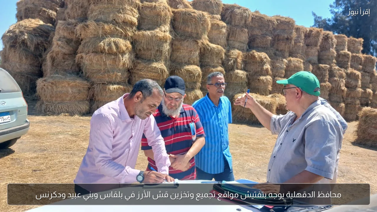 محافظ الدقهلية يوجه بتفتيش مواقع تجميع وتخزين قش الأرز في بلقاس وبني عبيد ودكرنس