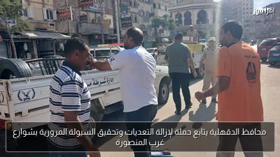 محافظ الدقهلية يتابع حملة لإزالة التعديات وتحقيق السيولة المرورية بشوارع غرب المنصورة