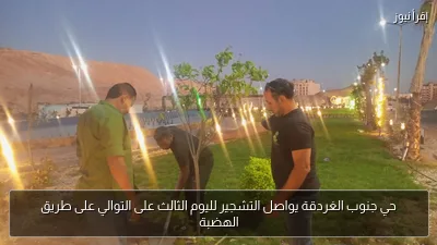 حي جنوب الغردقة يواصل التشجير لليوم الثالث على التوالي على طريق الهضبة