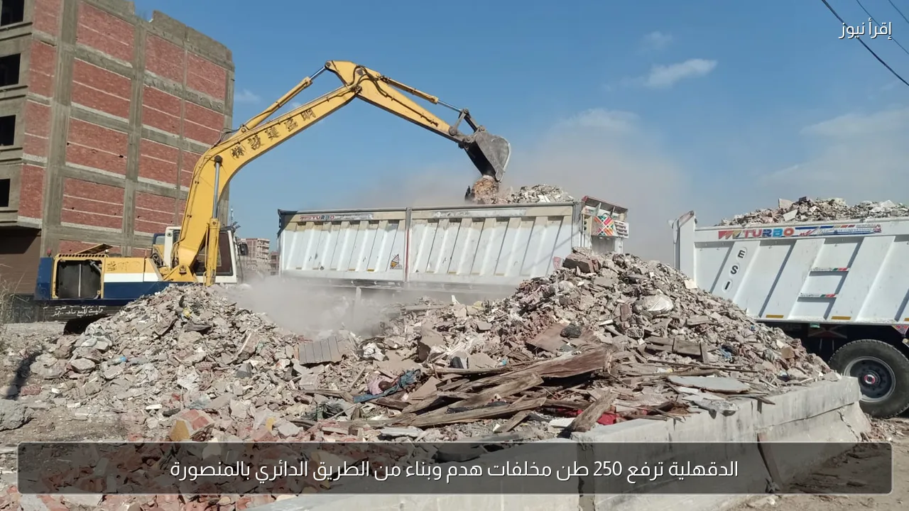 الدقهلية ترفع 250 طن مخلفات هدم وبناء من الطريق الدائري بالمنصورة