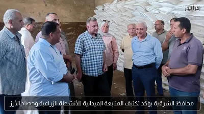 محافظ الشرقية يؤكد تكثيف المتابعة الميدانية للأنشطة الزراعية وحصاد الأرز