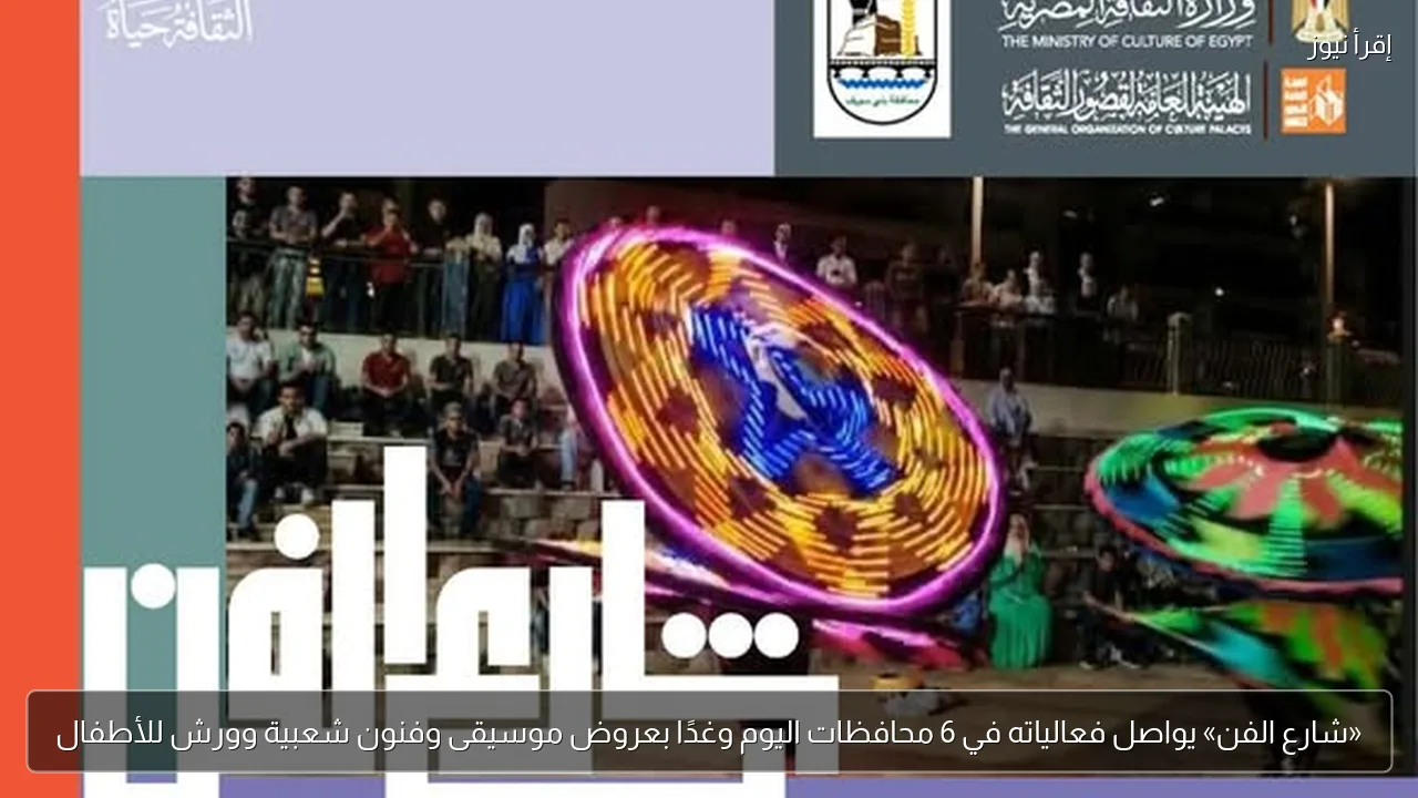 «شارع الفن» يواصل فعالياته في 6 محافظات اليوم وغدًا بعروض موسيقى وفنون شعبية وورش للأطفال