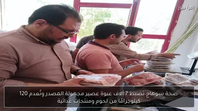 صحة سوهاج تضبط 7 آلاف عبوة عصير مجهولة المصدر وتُعدم 120 كيلوجرامًا من لحوم ومنتجات غذائية