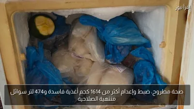 صحة مطروح: ضبط وإعدام أكثر من 1614 كجم أغذية فاسدة و474 لتر سوائل منتهية الصلاحية