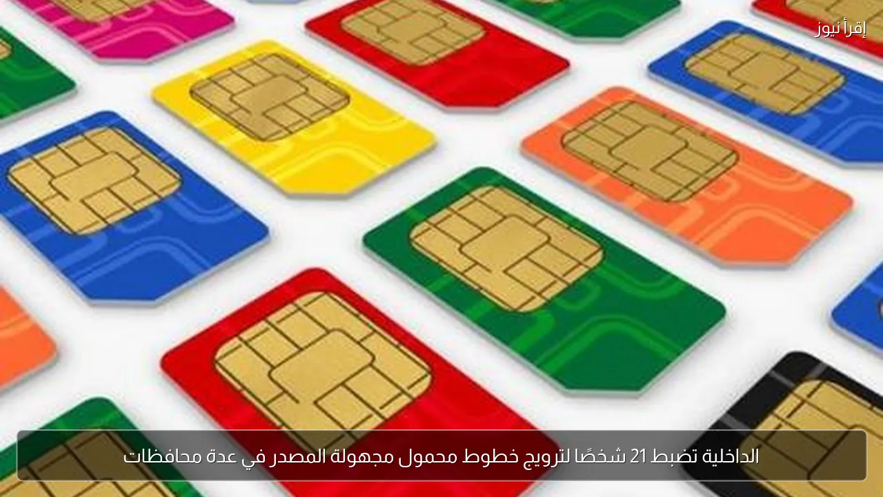 الداخلية تضبط 21 شخصًا لترويج خطوط محمول مجهولة المصدر في عدة محافظات