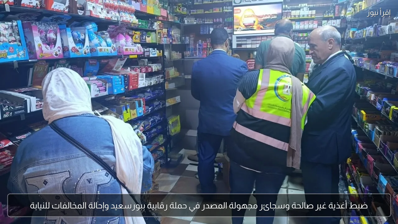 ضبط أغذية غير صالحة وسجائر مجهولة المصدر في حملة رقابية ببورسعيد وإحالة المخالفات للنيابة