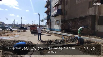 بورسعيد: نسب تنفيذ متفاوتة لمشروعات تطوير حي الزهور (50% و75% و100%)