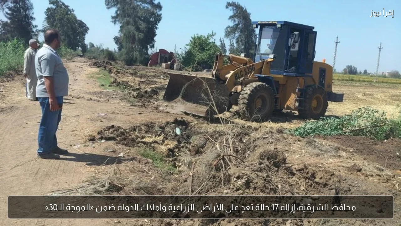 محافظ الشرقية: إزالة 17 حالة تعدٍ على الأراضي الزراعية وأملاك الدولة ضمن «الموجة الـ30»
