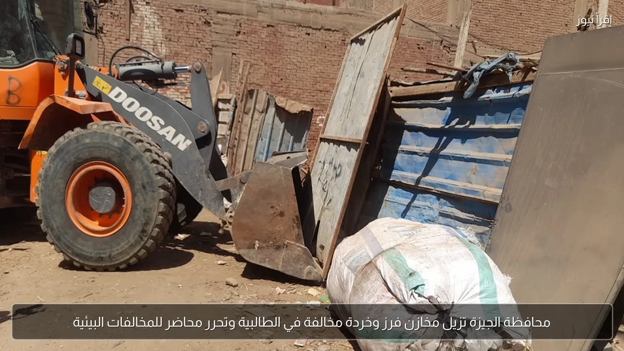 محافظة الجيزة تزيل مخازن فرز وخردة مخالفة في الطالبية وتحرر محاضر للمخالفات البيئية