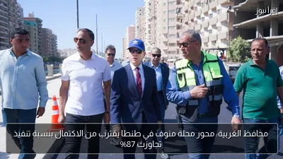 محافظ الغربية: محور محلة منوف في طنطا يقترب من الاكتمال بنسبة تنفيذ تجاوزت 87%