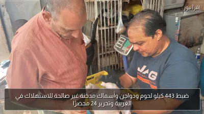 ضبط 443 كيلو لحوم ودواجن وأسماك مدخنة غير صالحة للاستهلاك في الغربية وتحرير 24 محضرًا