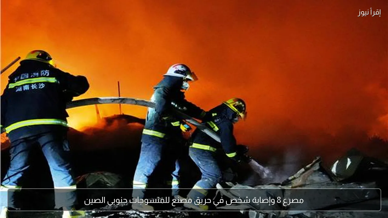 مصرع 8 وإصابة شخص في حريق مصنع للمنسوجات جنوبي الصين