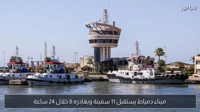 ميناء دمياط يستقبل 11 سفينة ويغادره 8 خلال 24 ساعة