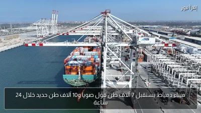 ميناء دمياط يستقبل 7 آلاف طن فول صويا و10 آلاف طن حديد خلال 24 ساعة