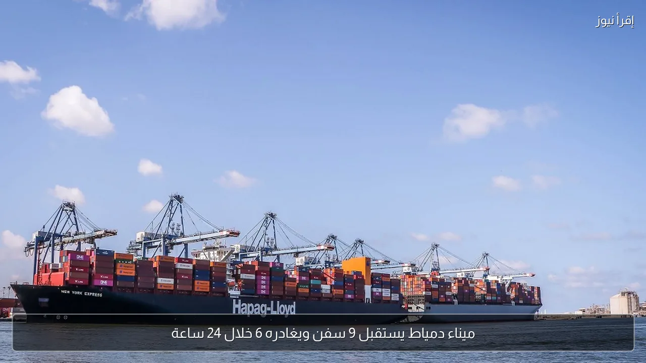 ميناء دمياط يستقبل 9 سفن ويغادره 6 خلال 24 ساعة