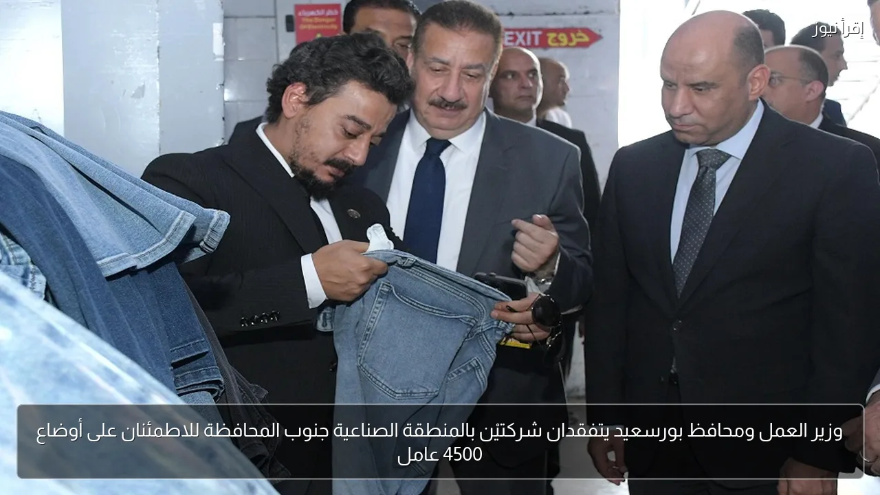 وزير العمل ومحافظ بورسعيد يتفقدان شركتيْن بالمنطقة الصناعية جنوب المحافظة للاطمئنان على أوضاع 4500 عامل