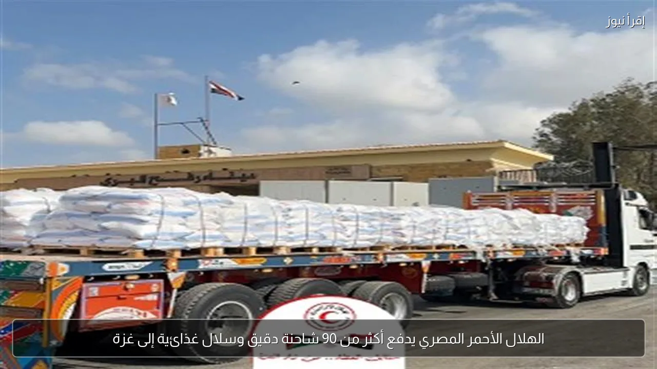 الهلال الأحمر المصري يدفع أكثر من 90 شاحنة دقيق وسلال غذائية إلى غزة