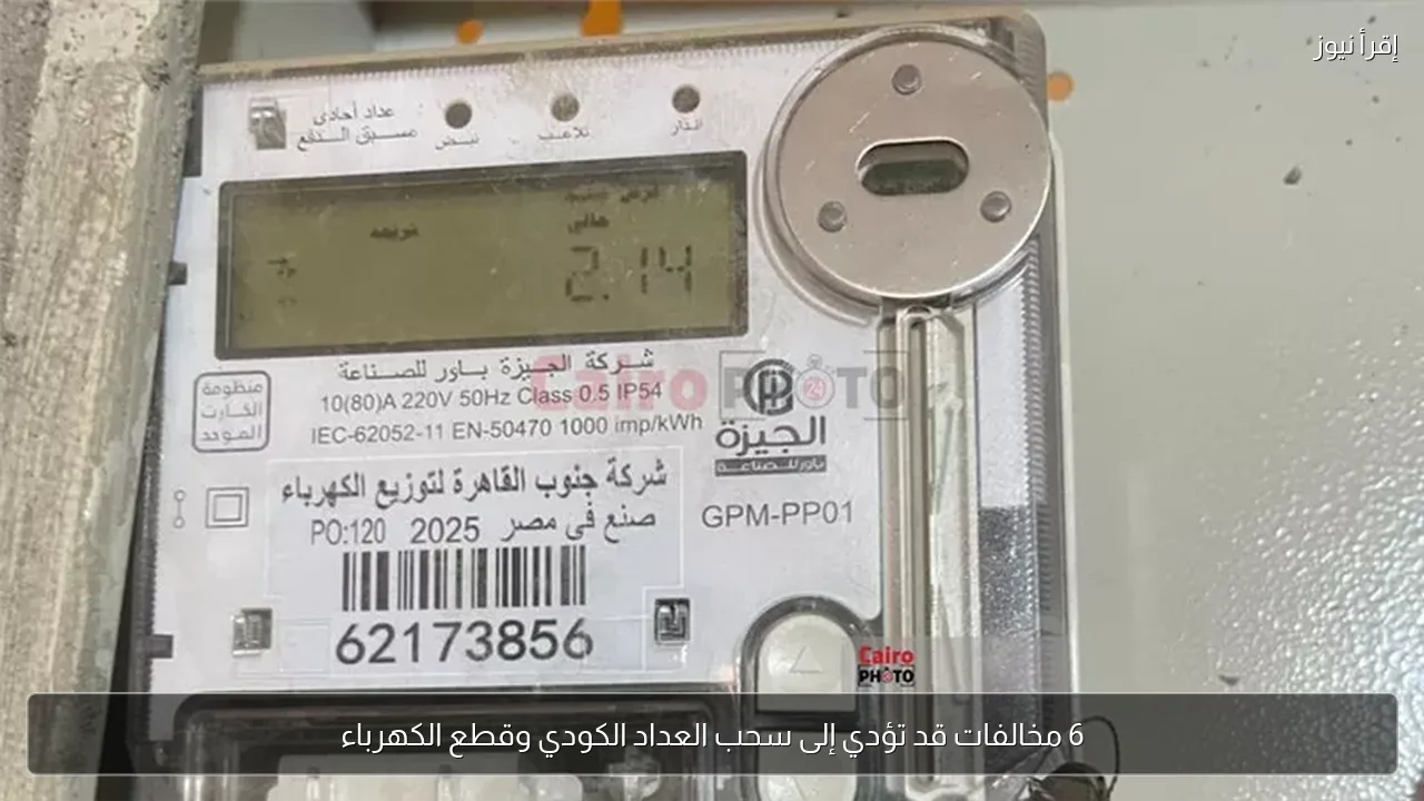 6 مخالفات قد تؤدي إلى سحب العداد الكودي وقطع الكهرباء