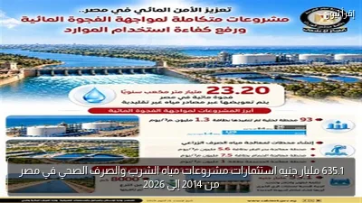 635.1 مليار جنيه استثمارات مشروعات مياه الشرب والصرف الصحي في مصر من 2014 إلى 2026
