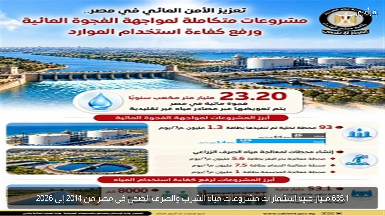 635.1 مليار جنيه استثمارات مشروعات مياه الشرب والصرف الصحي في مصر من 2014 إلى 2026